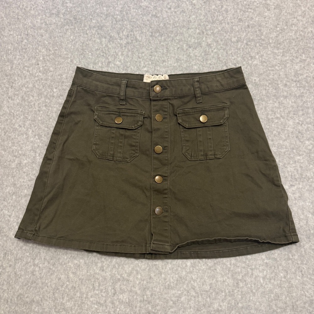Altar'd State Olive Night Button Front Mini Skirt Womens Size M